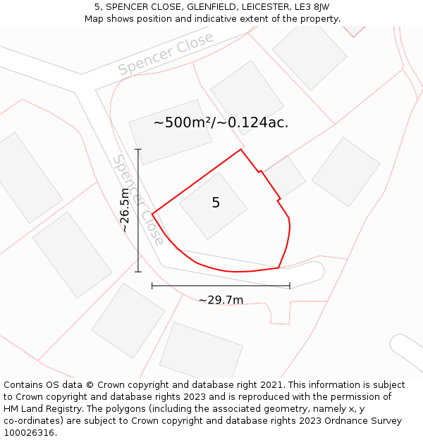 5, SPENCER CLOSE, GLENFIELD, LEICESTER, LE3 8JW: Plot and title map