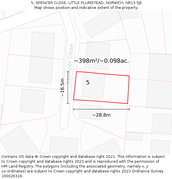 5, SPENCER CLOSE, LITTLE PLUMSTEAD, NORWICH, NR13 5JE: Plot and title map