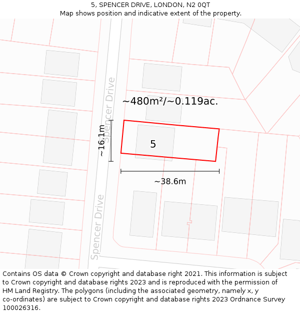 5, SPENCER DRIVE, LONDON, N2 0QT: Plot and title map