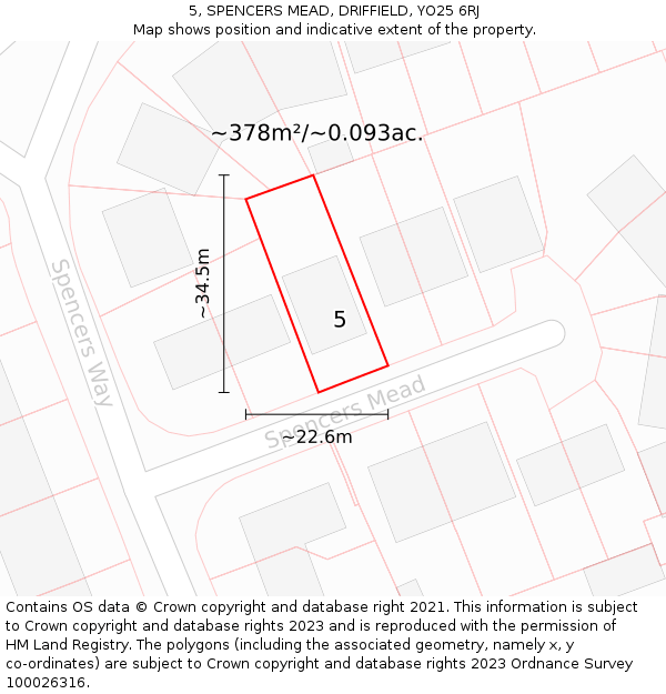 5, SPENCERS MEAD, DRIFFIELD, YO25 6RJ: Plot and title map