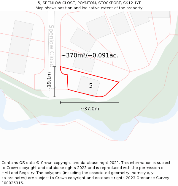 5, SPENLOW CLOSE, POYNTON, STOCKPORT, SK12 1YT: Plot and title map