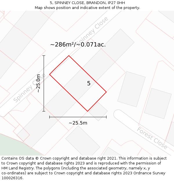 5, SPINNEY CLOSE, BRANDON, IP27 0HH: Plot and title map