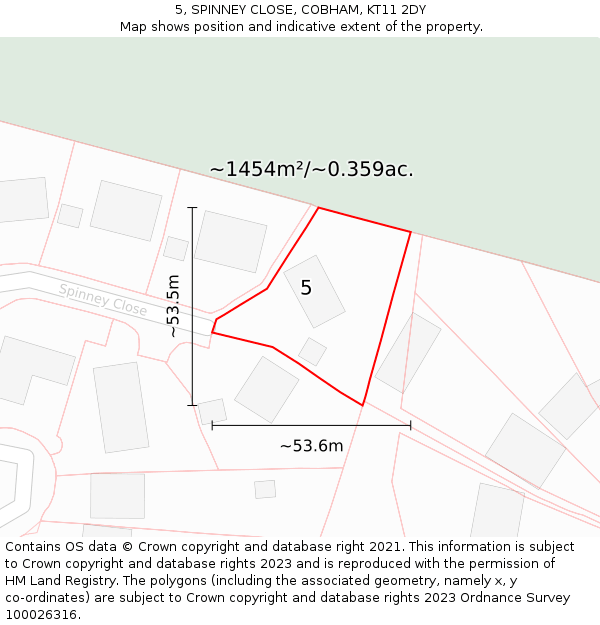 5, SPINNEY CLOSE, COBHAM, KT11 2DY: Plot and title map