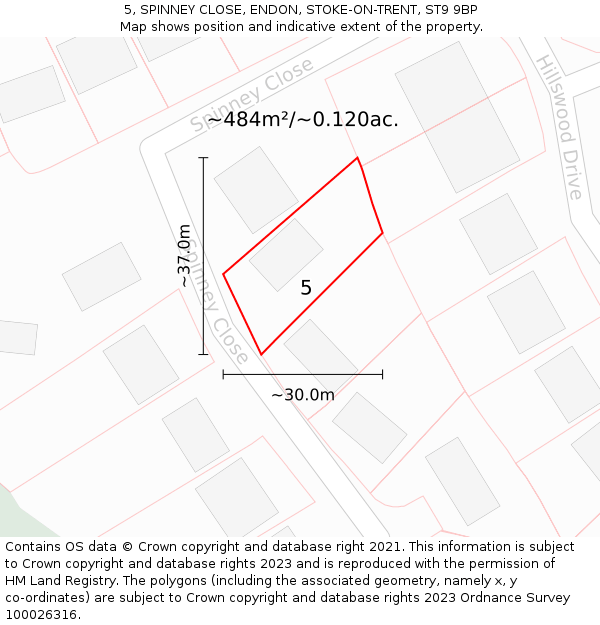 5, SPINNEY CLOSE, ENDON, STOKE-ON-TRENT, ST9 9BP: Plot and title map