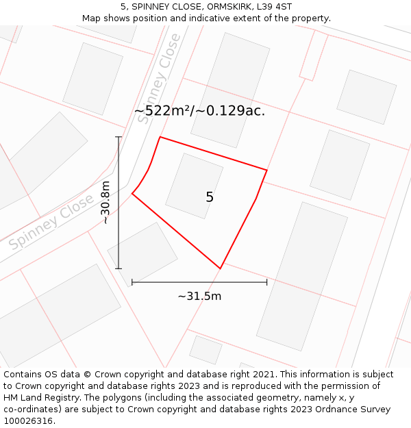 5, SPINNEY CLOSE, ORMSKIRK, L39 4ST: Plot and title map