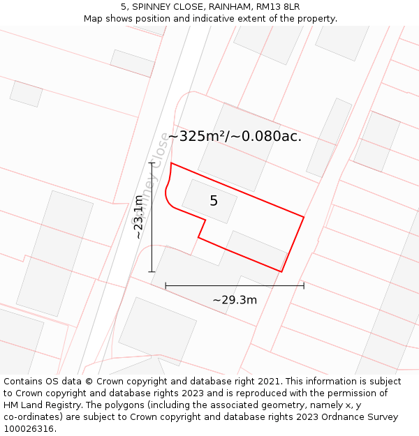5, SPINNEY CLOSE, RAINHAM, RM13 8LR: Plot and title map