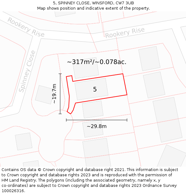 5, SPINNEY CLOSE, WINSFORD, CW7 3UB: Plot and title map