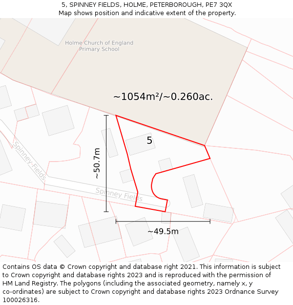 5, SPINNEY FIELDS, HOLME, PETERBOROUGH, PE7 3QX: Plot and title map