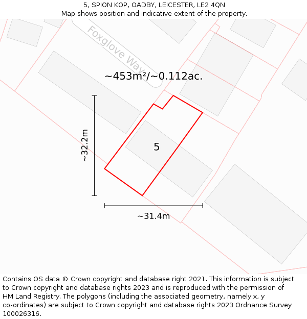 5, SPION KOP, OADBY, LEICESTER, LE2 4QN: Plot and title map