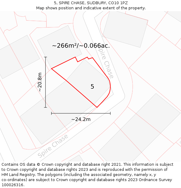 5, SPIRE CHASE, SUDBURY, CO10 1PZ: Plot and title map