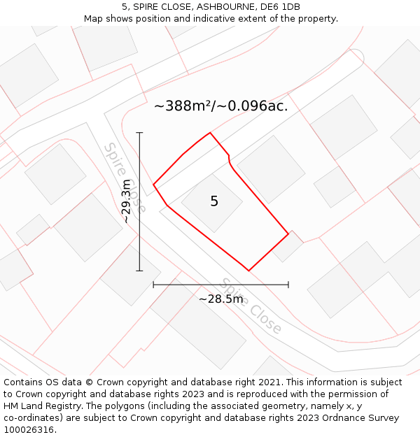 5, SPIRE CLOSE, ASHBOURNE, DE6 1DB: Plot and title map