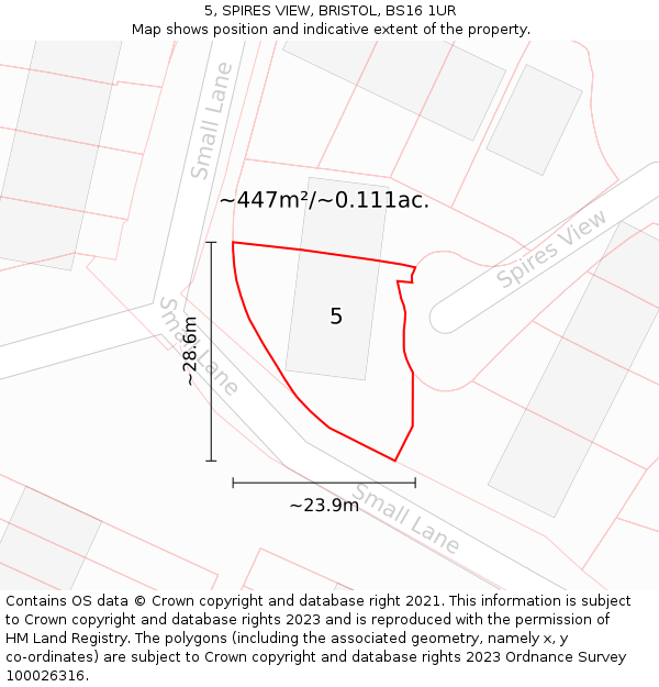 5, SPIRES VIEW, BRISTOL, BS16 1UR: Plot and title map
