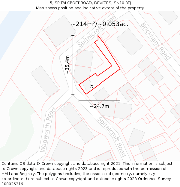 5, SPITALCROFT ROAD, DEVIZES, SN10 3FJ: Plot and title map