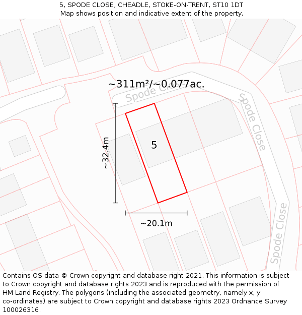 5, SPODE CLOSE, CHEADLE, STOKE-ON-TRENT, ST10 1DT: Plot and title map