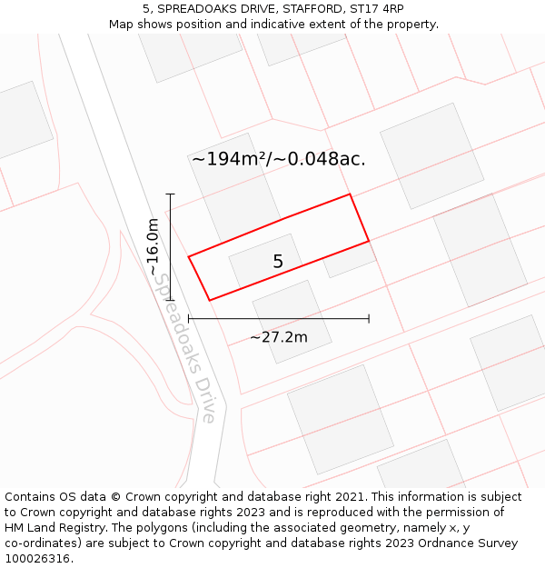 5, SPREADOAKS DRIVE, STAFFORD, ST17 4RP: Plot and title map