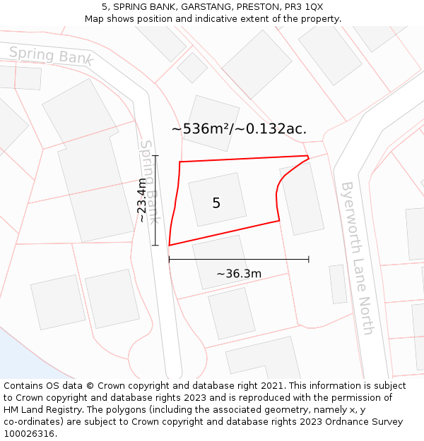 5, SPRING BANK, GARSTANG, PRESTON, PR3 1QX: Plot and title map