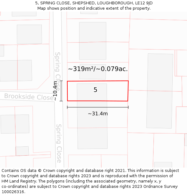 5, SPRING CLOSE, SHEPSHED, LOUGHBOROUGH, LE12 9JD: Plot and title map