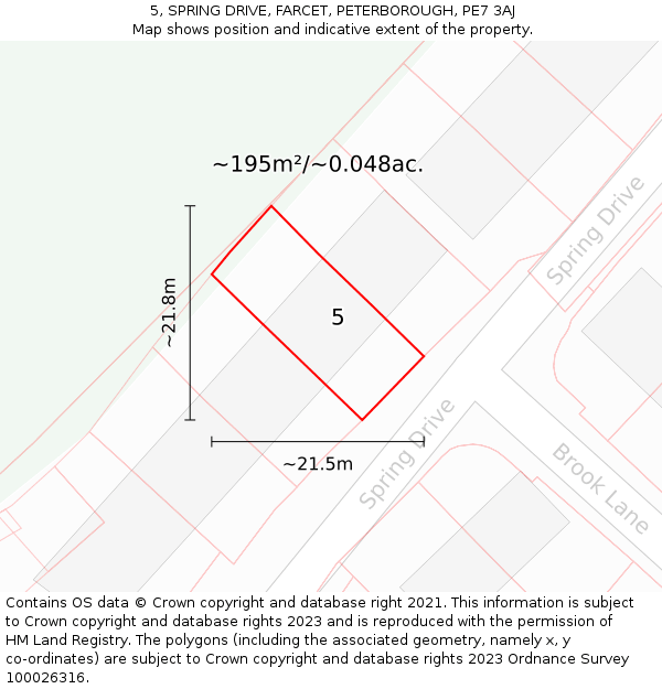 5, SPRING DRIVE, FARCET, PETERBOROUGH, PE7 3AJ: Plot and title map
