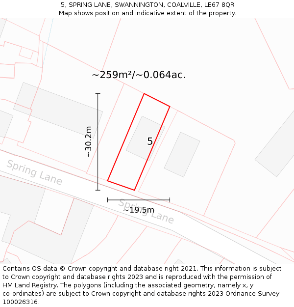 5, SPRING LANE, SWANNINGTON, COALVILLE, LE67 8QR: Plot and title map