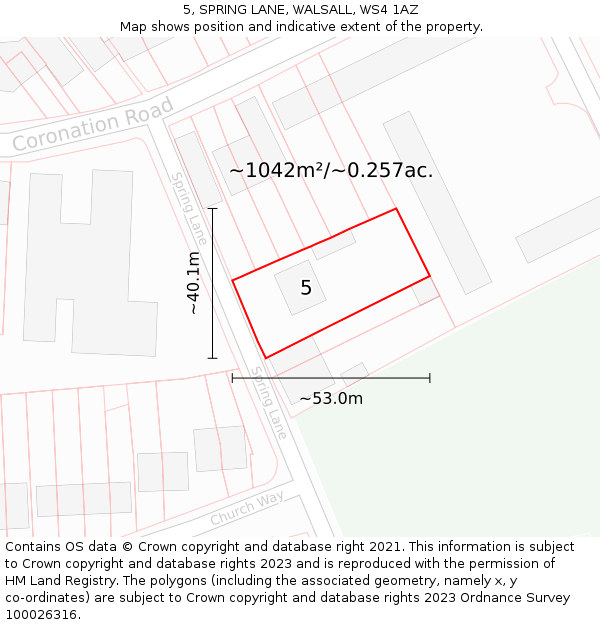 5, SPRING LANE, WALSALL, WS4 1AZ: Plot and title map