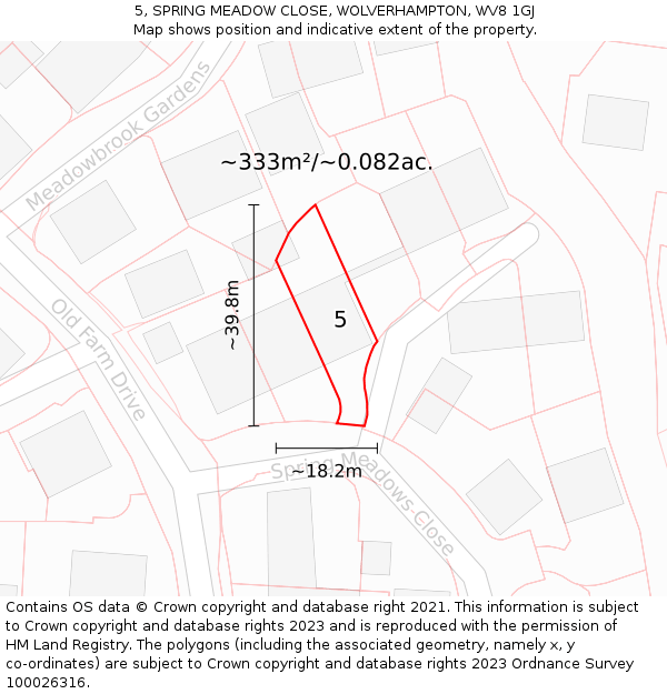 5, SPRING MEADOW CLOSE, WOLVERHAMPTON, WV8 1GJ: Plot and title map
