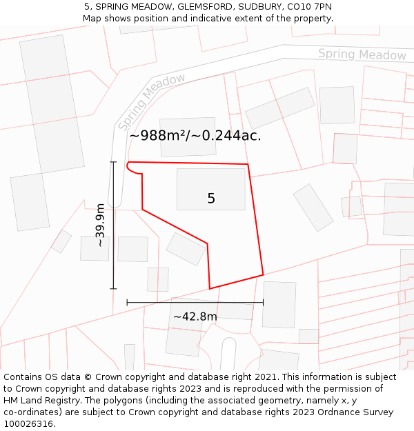 5, SPRING MEADOW, GLEMSFORD, SUDBURY, CO10 7PN: Plot and title map
