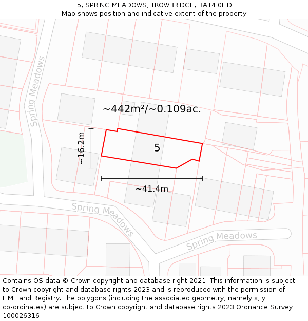 5, SPRING MEADOWS, TROWBRIDGE, BA14 0HD: Plot and title map