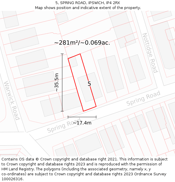 5, SPRING ROAD, IPSWICH, IP4 2RX: Plot and title map