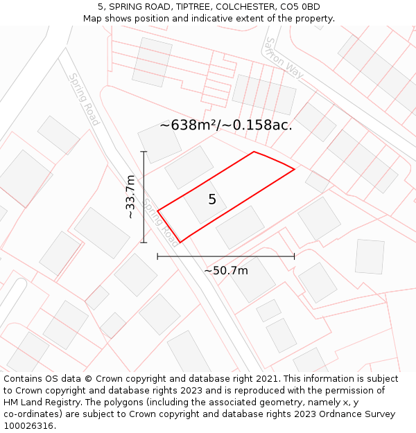 5, SPRING ROAD, TIPTREE, COLCHESTER, CO5 0BD: Plot and title map