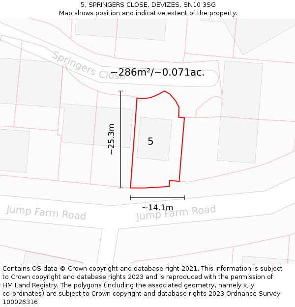 5, SPRINGERS CLOSE, DEVIZES, SN10 3SG: Plot and title map