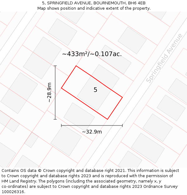 5, SPRINGFIELD AVENUE, BOURNEMOUTH, BH6 4EB: Plot and title map