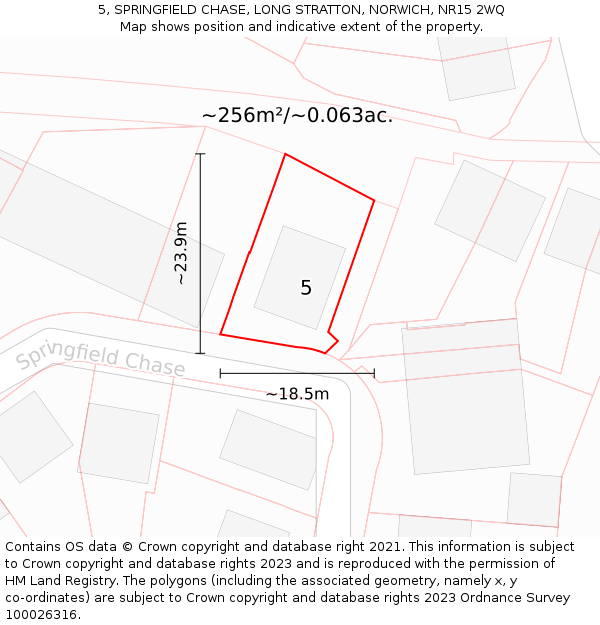 5, SPRINGFIELD CHASE, LONG STRATTON, NORWICH, NR15 2WQ: Plot and title map