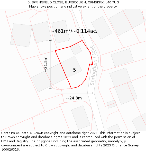 5, SPRINGFIELD CLOSE, BURSCOUGH, ORMSKIRK, L40 7UG: Plot and title map