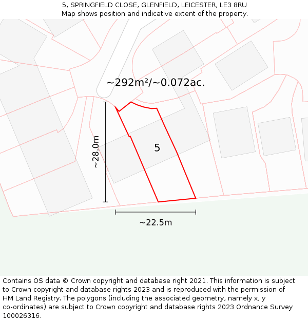 5, SPRINGFIELD CLOSE, GLENFIELD, LEICESTER, LE3 8RU: Plot and title map