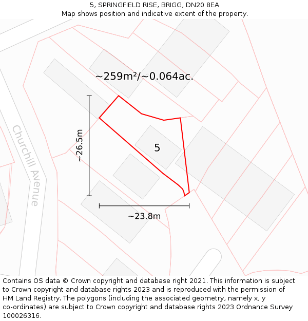 5, SPRINGFIELD RISE, BRIGG, DN20 8EA: Plot and title map
