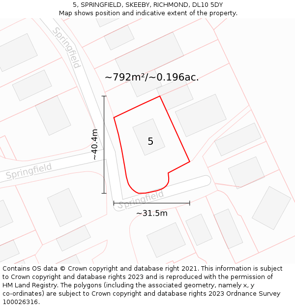 5, SPRINGFIELD, SKEEBY, RICHMOND, DL10 5DY: Plot and title map