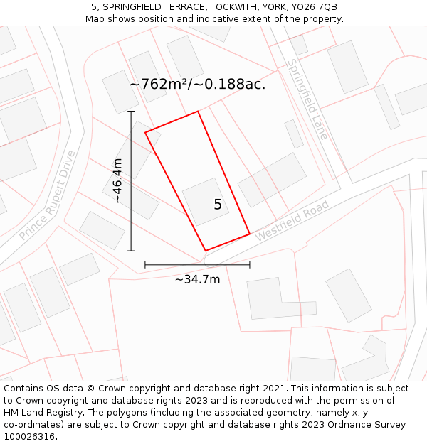 5, SPRINGFIELD TERRACE, TOCKWITH, YORK, YO26 7QB: Plot and title map