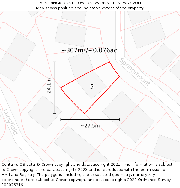 5, SPRINGMOUNT, LOWTON, WARRINGTON, WA3 2QH: Plot and title map