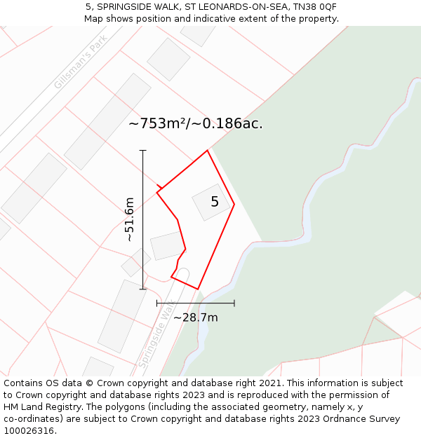 5, SPRINGSIDE WALK, ST LEONARDS-ON-SEA, TN38 0QF: Plot and title map