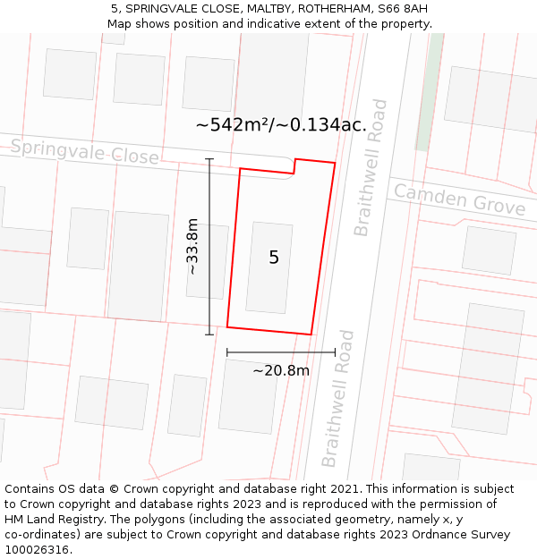 5, SPRINGVALE CLOSE, MALTBY, ROTHERHAM, S66 8AH: Plot and title map