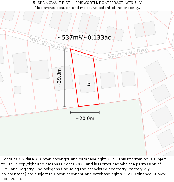 5, SPRINGVALE RISE, HEMSWORTH, PONTEFRACT, WF9 5HY: Plot and title map
