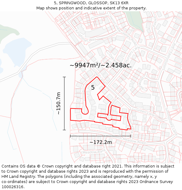 5, SPRINGWOOD, GLOSSOP, SK13 6XR: Plot and title map