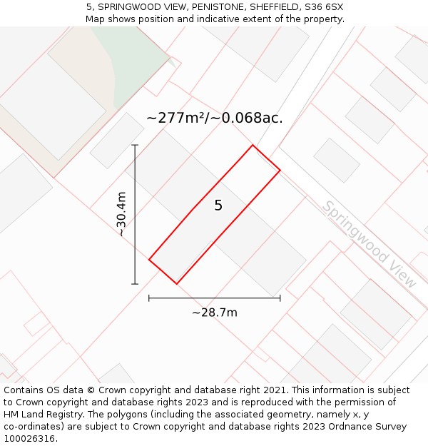 5, SPRINGWOOD VIEW, PENISTONE, SHEFFIELD, S36 6SX: Plot and title map
