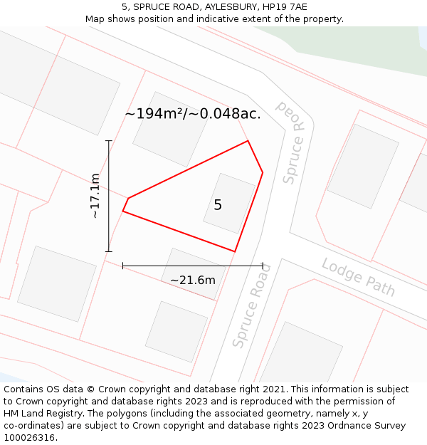 5, SPRUCE ROAD, AYLESBURY, HP19 7AE: Plot and title map