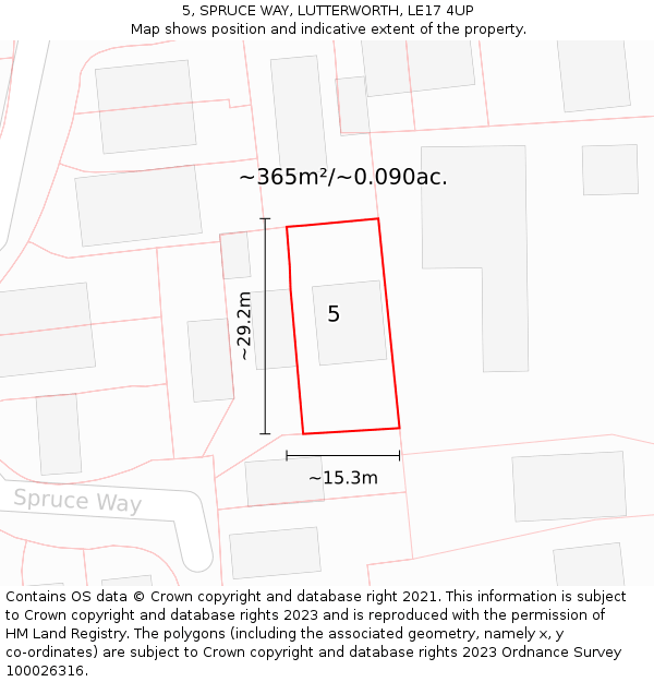 5, SPRUCE WAY, LUTTERWORTH, LE17 4UP: Plot and title map