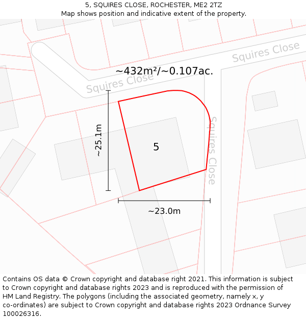 5, SQUIRES CLOSE, ROCHESTER, ME2 2TZ: Plot and title map