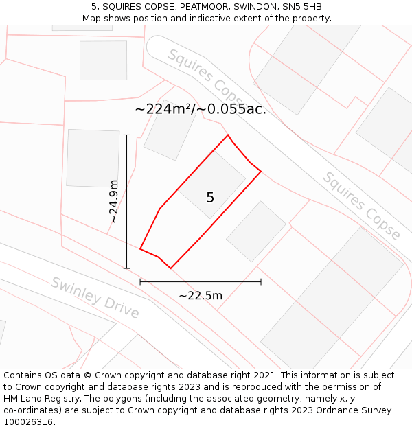 5, SQUIRES COPSE, PEATMOOR, SWINDON, SN5 5HB: Plot and title map