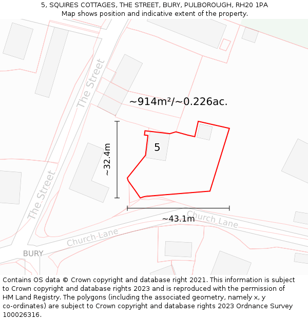 5, SQUIRES COTTAGES, THE STREET, BURY, PULBOROUGH, RH20 1PA: Plot and title map