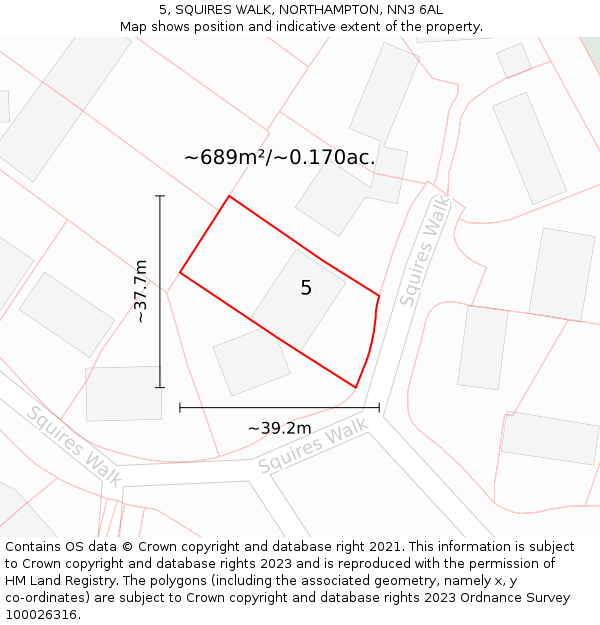5, SQUIRES WALK, NORTHAMPTON, NN3 6AL: Plot and title map