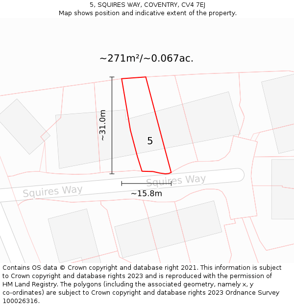 5, SQUIRES WAY, COVENTRY, CV4 7EJ: Plot and title map